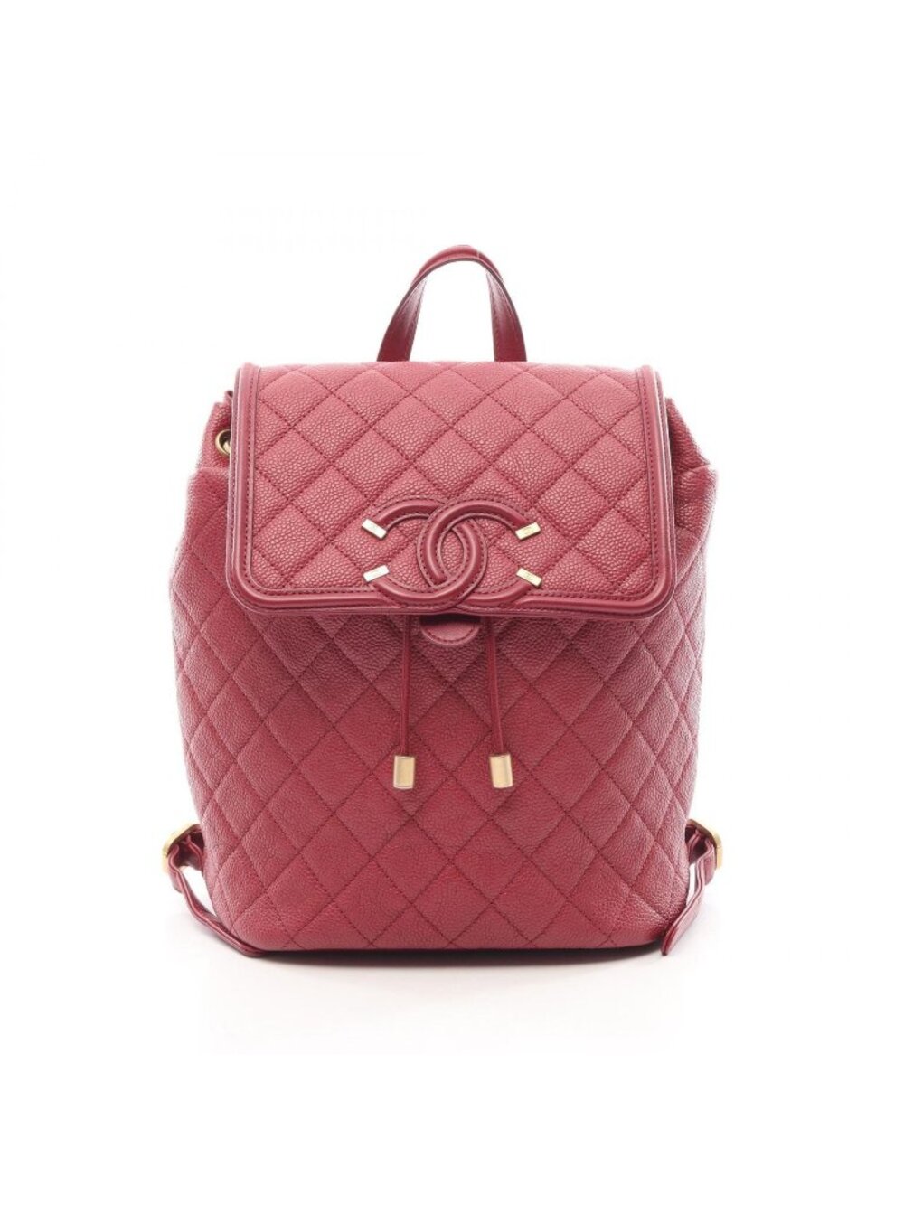 Chanel Backpack CC Filigree Quilted Red Caviar Leather CC Chain